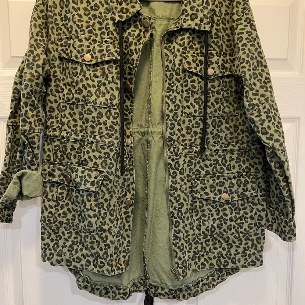 Leopard Print Army Green Utility Jacket